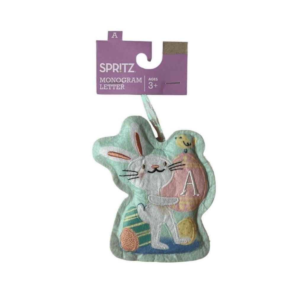 Spritz Ornament Embroidered A Bunny‎ Egg Easter Monogram Playful Whimsical NEW
